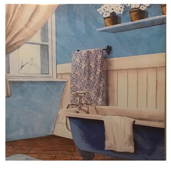 New Vintage-Style Bathroom Canvas Print – 8.5” x 8.5” – Unframed, Classic Decor - Picture 2 of 3